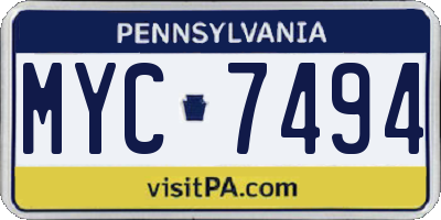 PA license plate MYC7494
