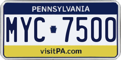 PA license plate MYC7500