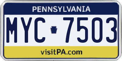PA license plate MYC7503