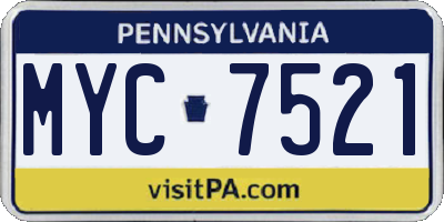 PA license plate MYC7521