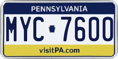 PA license plate MYC7600