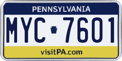 PA license plate MYC7601