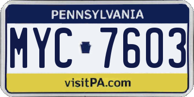 PA license plate MYC7603