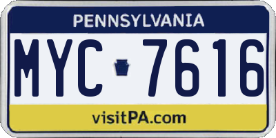 PA license plate MYC7616