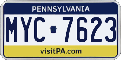 PA license plate MYC7623