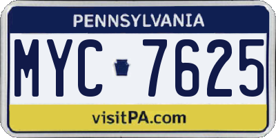 PA license plate MYC7625
