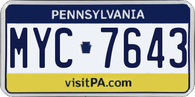 PA license plate MYC7643
