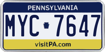 PA license plate MYC7647