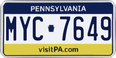 PA license plate MYC7649