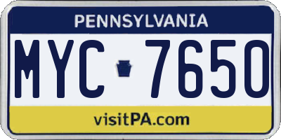 PA license plate MYC7650