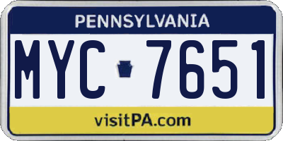 PA license plate MYC7651