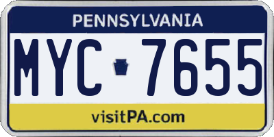 PA license plate MYC7655