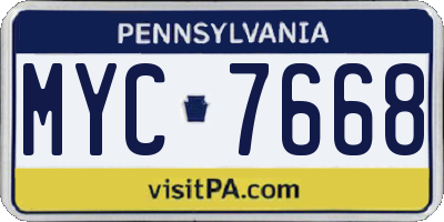 PA license plate MYC7668