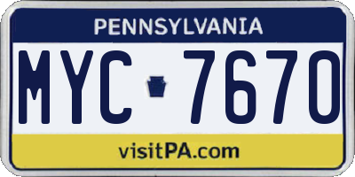 PA license plate MYC7670
