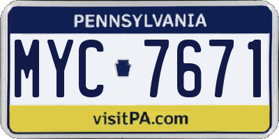 PA license plate MYC7671