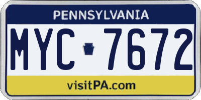 PA license plate MYC7672
