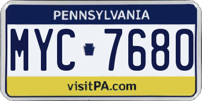 PA license plate MYC7680