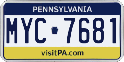 PA license plate MYC7681