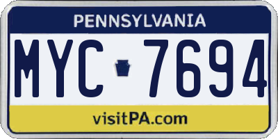 PA license plate MYC7694