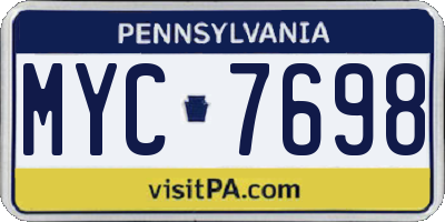 PA license plate MYC7698