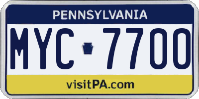 PA license plate MYC7700