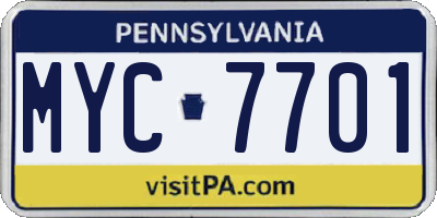 PA license plate MYC7701