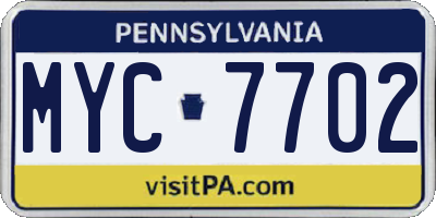 PA license plate MYC7702