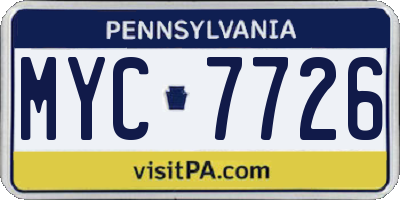 PA license plate MYC7726