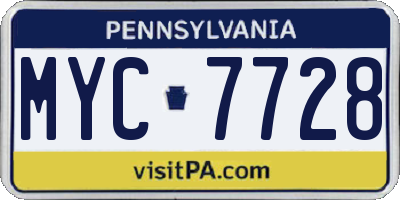 PA license plate MYC7728