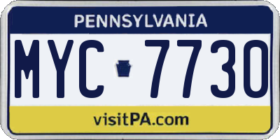PA license plate MYC7730