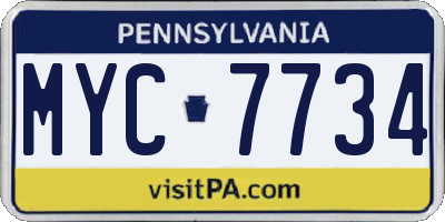 PA license plate MYC7734