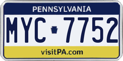 PA license plate MYC7752