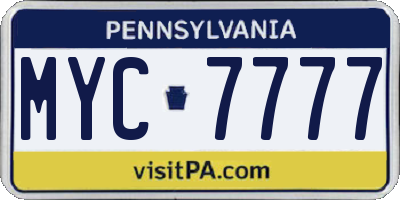 PA license plate MYC7777