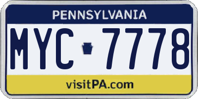 PA license plate MYC7778