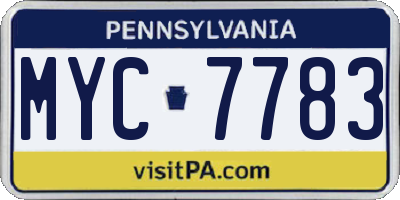 PA license plate MYC7783