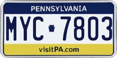 PA license plate MYC7803