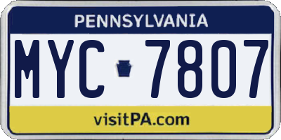 PA license plate MYC7807