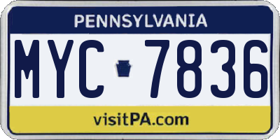PA license plate MYC7836