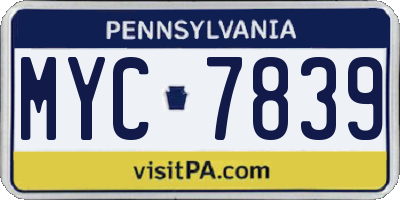 PA license plate MYC7839