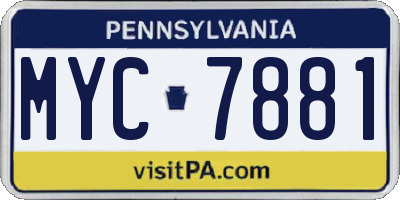 PA license plate MYC7881