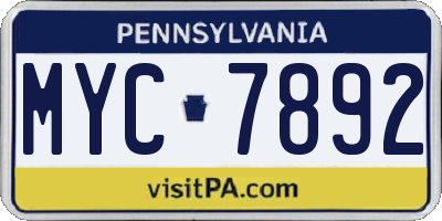 PA license plate MYC7892