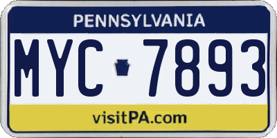 PA license plate MYC7893