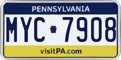 PA license plate MYC7908