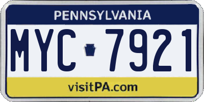 PA license plate MYC7921