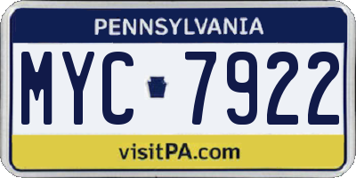 PA license plate MYC7922