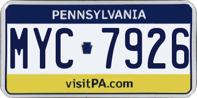 PA license plate MYC7926