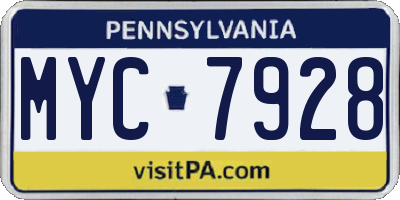 PA license plate MYC7928