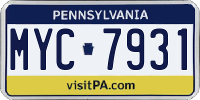PA license plate MYC7931