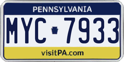 PA license plate MYC7933