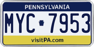 PA license plate MYC7953